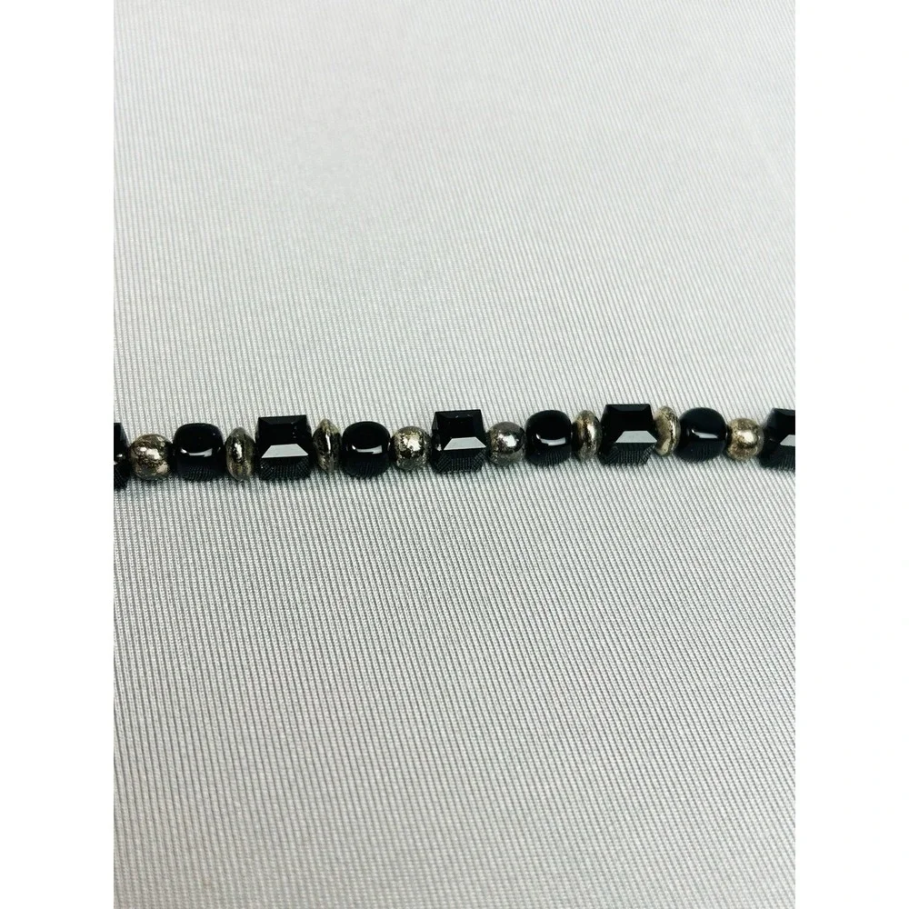 Sterling Silver Black Beaded Bracelet‎ With Heart Clasp READ
